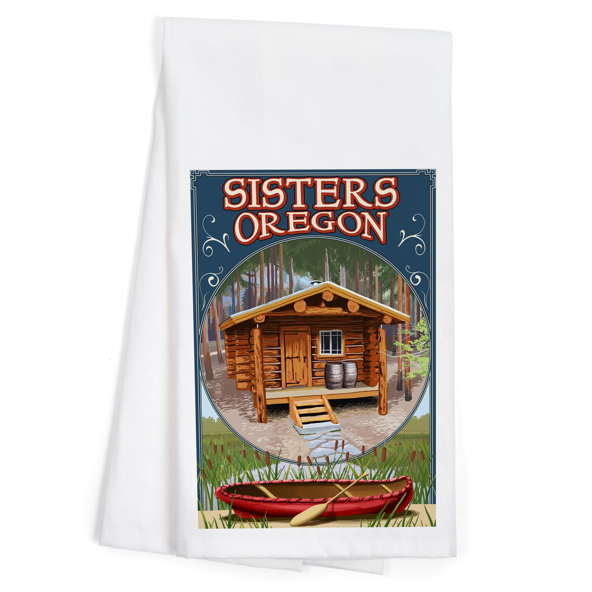 Oregon Cabin Scene Tea Towel - 100% Cotton Decorative Hand Towel for Kitchen & Home | Rustic Cabin Decor, Farmhouse Kitchen Accessory, Housewarming Gift