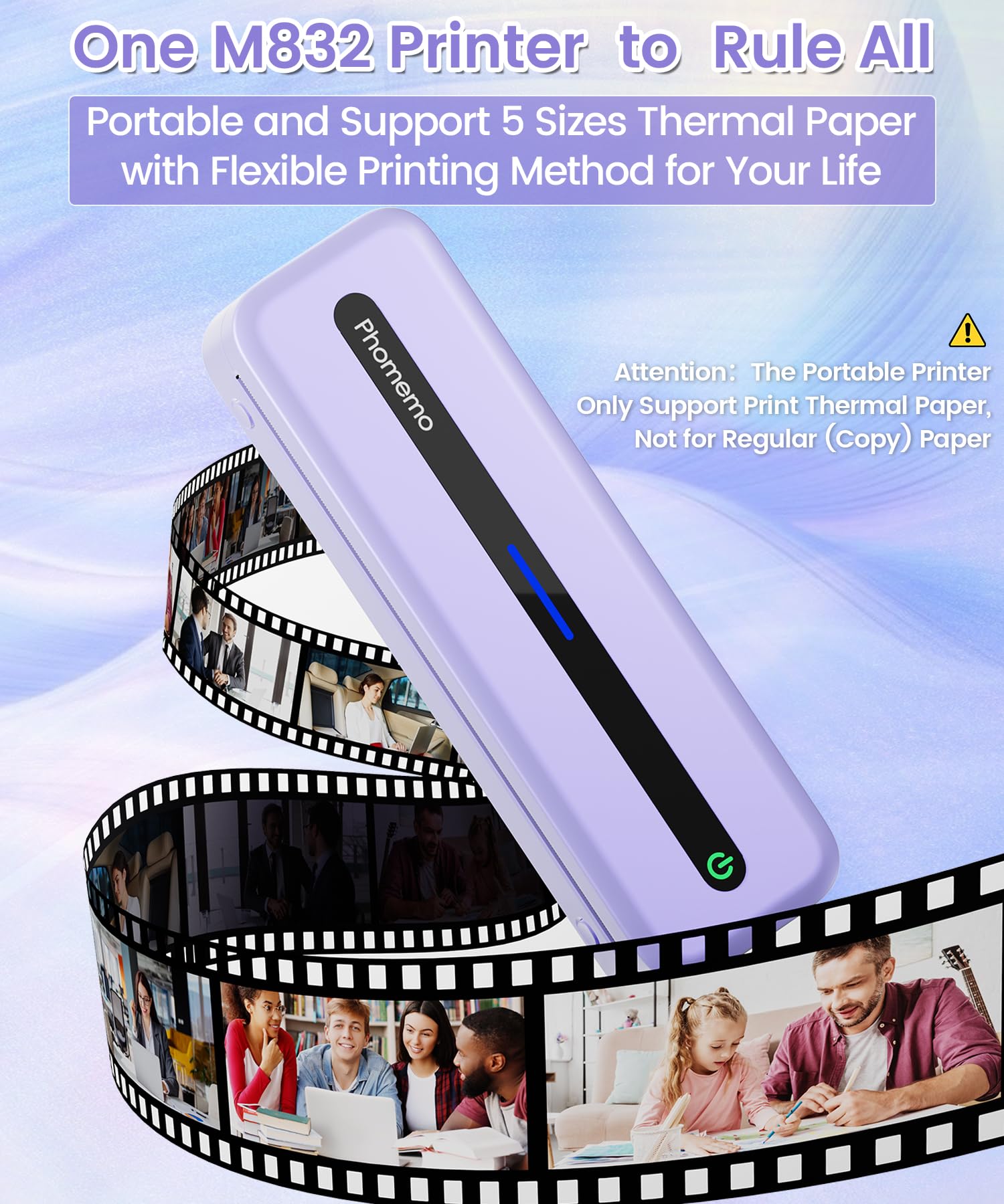Phomemo M832 Bluetooth Thermal Portable Printer - Wireless Inkless Printer for Travel, Home, Office & School - Compatible with Smartphone & Laptop - Includes Carrying Case - Perfect for Printing Photos, Labels & Documents On-The-Go