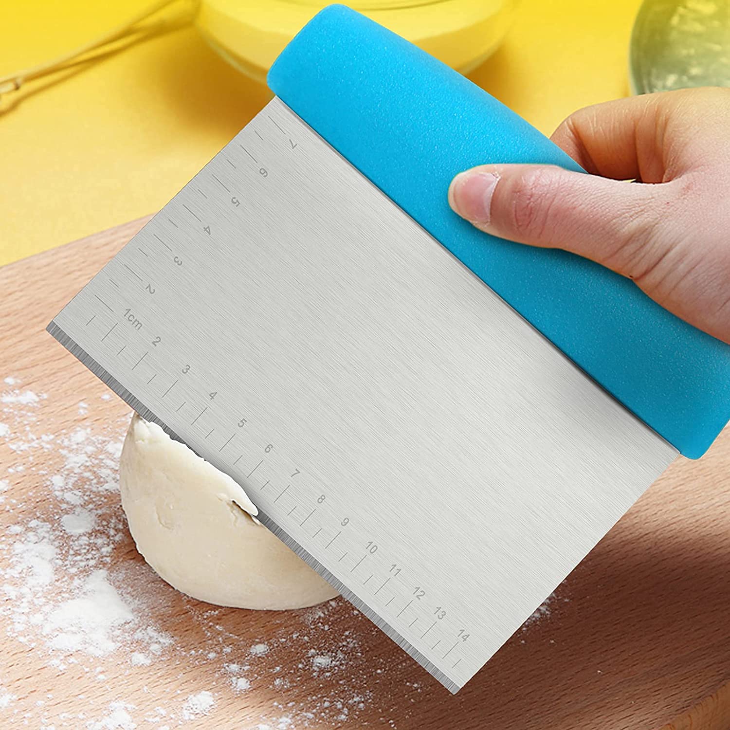 Premium Stainless Steel Bench Scraper & Dough Cutter - Multi-Purpose Kitchen Tool for Baking Bread, Pasta, Pastry with Measurement Ruler - Ideal for Home Bakers & Professional Chefs (Blue)