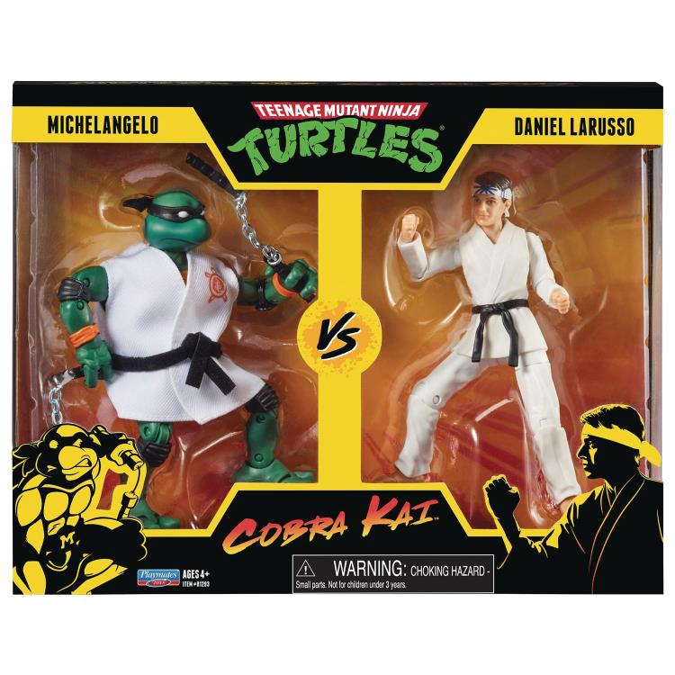 Teenage Mutant Ninja Turtles vs Cobra Kai Action Figure Set - Michelangelo vs Daniel LaRusso 2-Pack | TMNT Collectible Toys for Kids & Adults | Perfect for Display, Play & Movie-Themed Collections