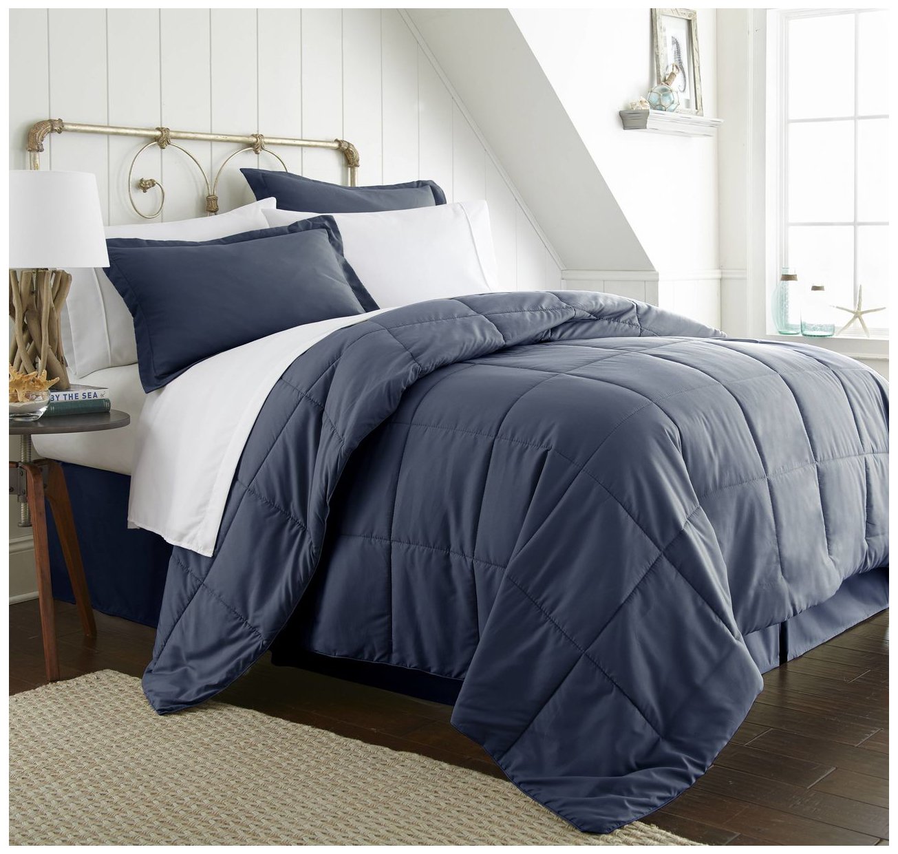 ienjoy Home Bed in a Bag - Twin XL Navy Blue Comforter Set with Sheets & Pillowcases | Soft Microfiber Bedding for Dorms, Guest Rooms & Cozy Bedrooms
