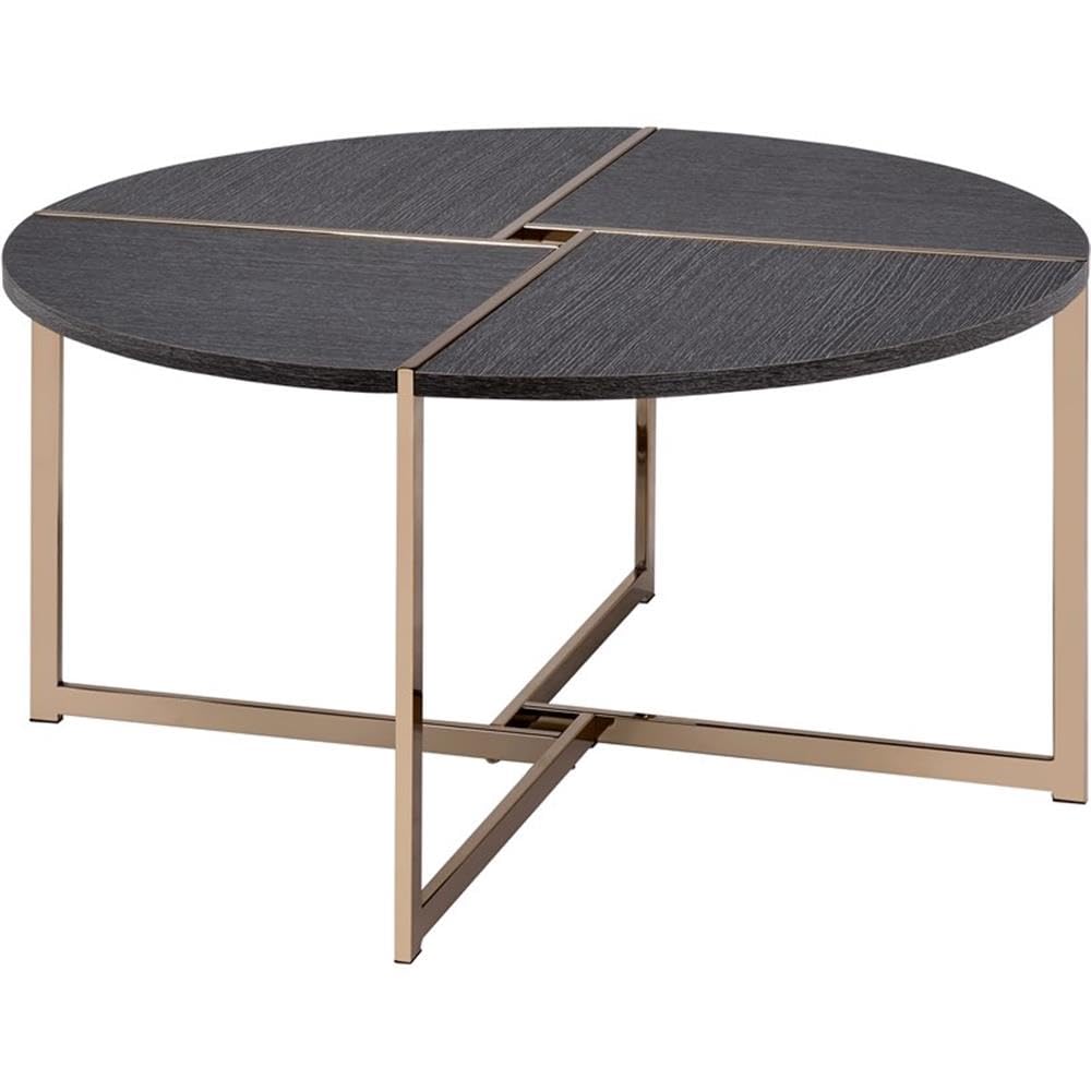 Acme Bromia Round Wooden Coffee Table - Black & Champagne Finish | Modern Living Room Centerpiece for Home Decor