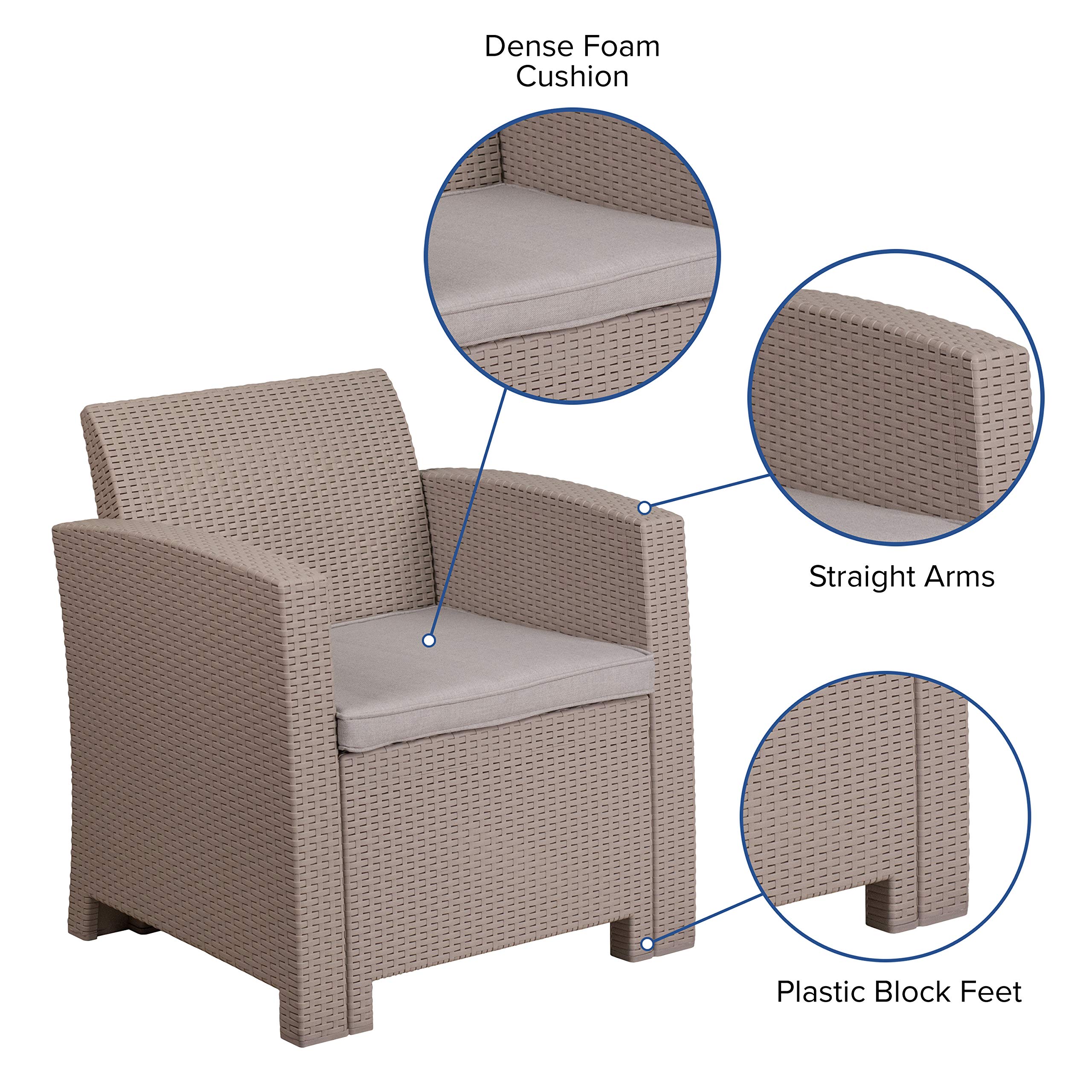 Light Gray Faux Rattan Chair with Cushion - Modern Patio Furniture for Outdoor Lounge, Garden, Balcony & Porch Decor