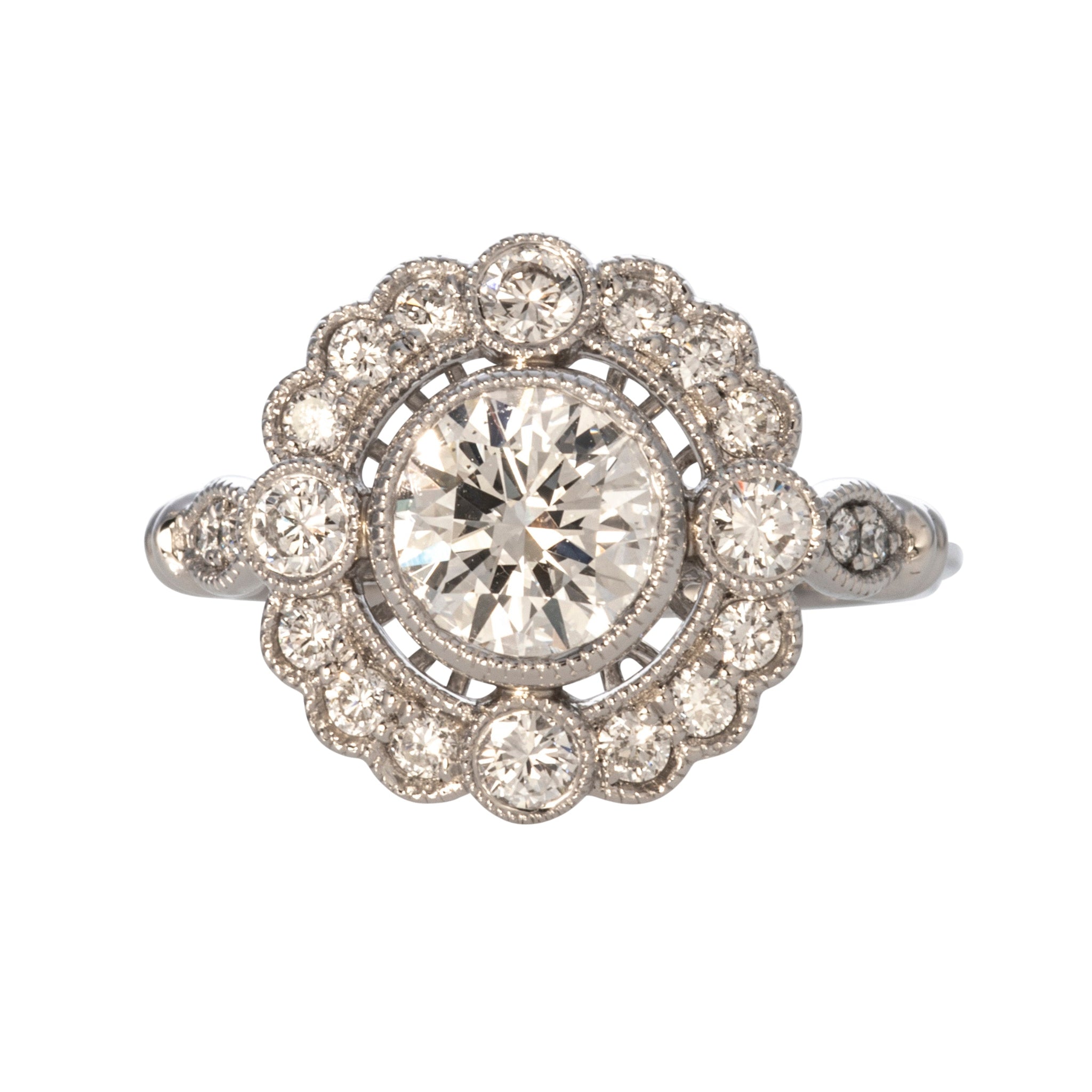 1.47ctw Edwardian Style Round Brilliant Diamond Platinum Ring - Vintage Engagement, Wedding & Anniversary Jewelry Gift