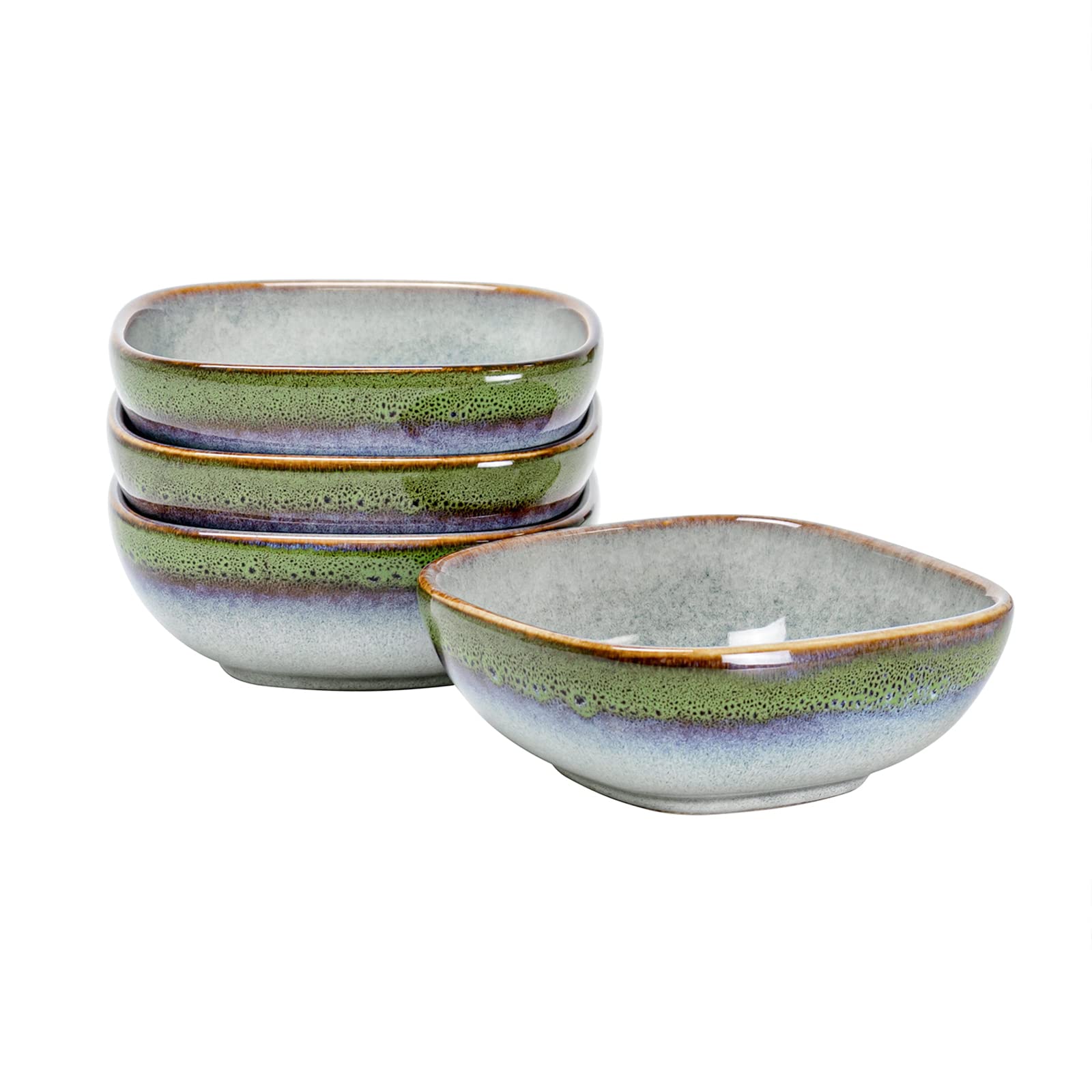 HENXFEN 22oz Ceramic Square Bowls Set of 4 - Microwave & Dishwasher Safe Serving Bowls for Cereal, Soup, Salad, Oatmeal, Appetizers - Reactive Green - Perfect for Family Dinners, Parties & Everyday Use