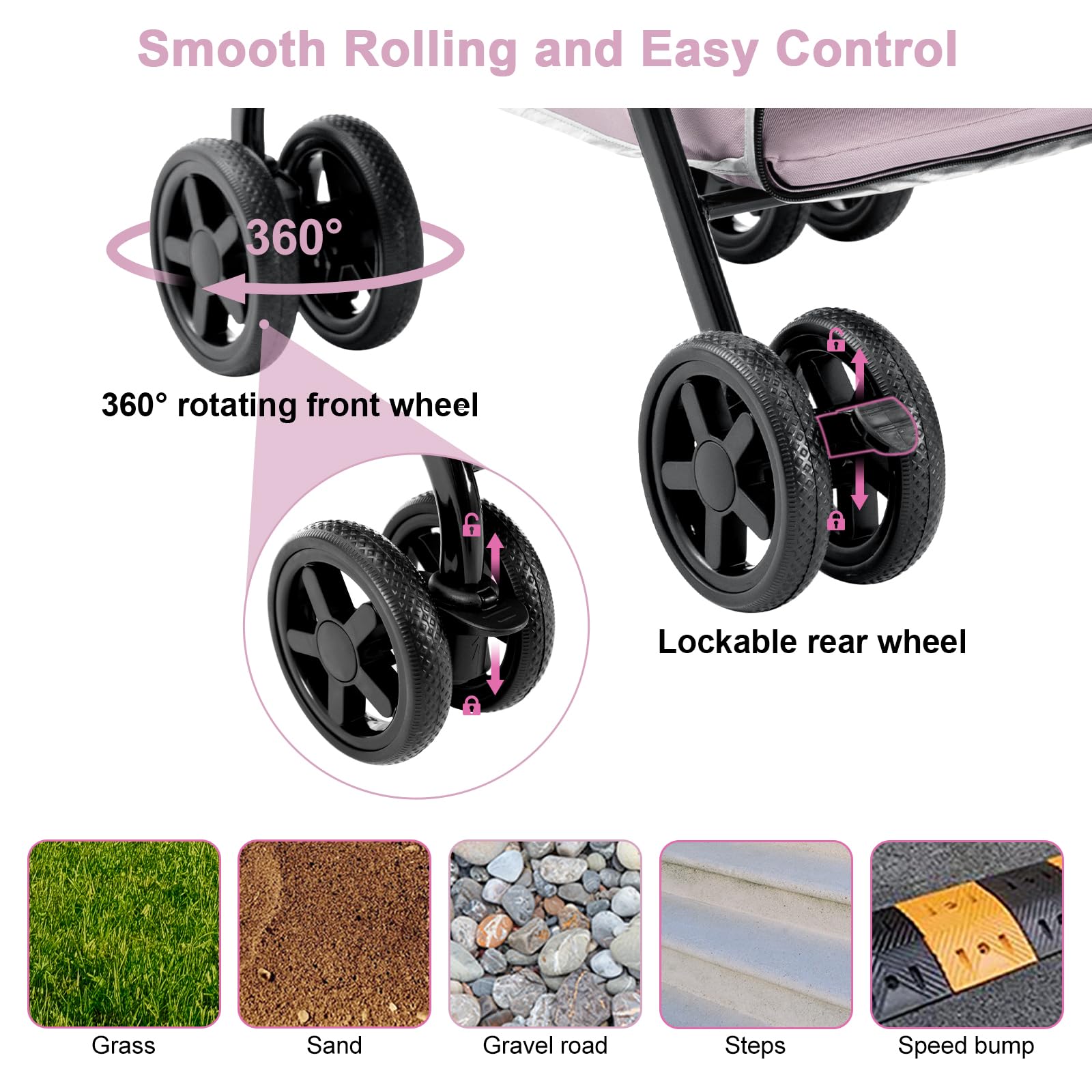 Double Pet Stroller for Dogs and Cats - Lightweight Foldable Travel Carrier with 4 Wheels for Small & Medium Pets (Pink) | Perfect for Park Walks, Vet Visits & Shopping Trips