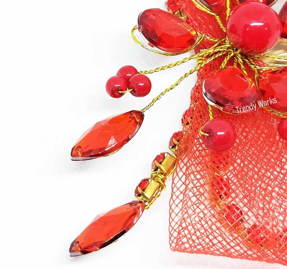 Trendy Rhinestone Hair Side Comb - Elegant Juda Comb Hair Clip for Women & Girls (Red) | Perfect for Weddings, Parties & Everyday Hairstyles