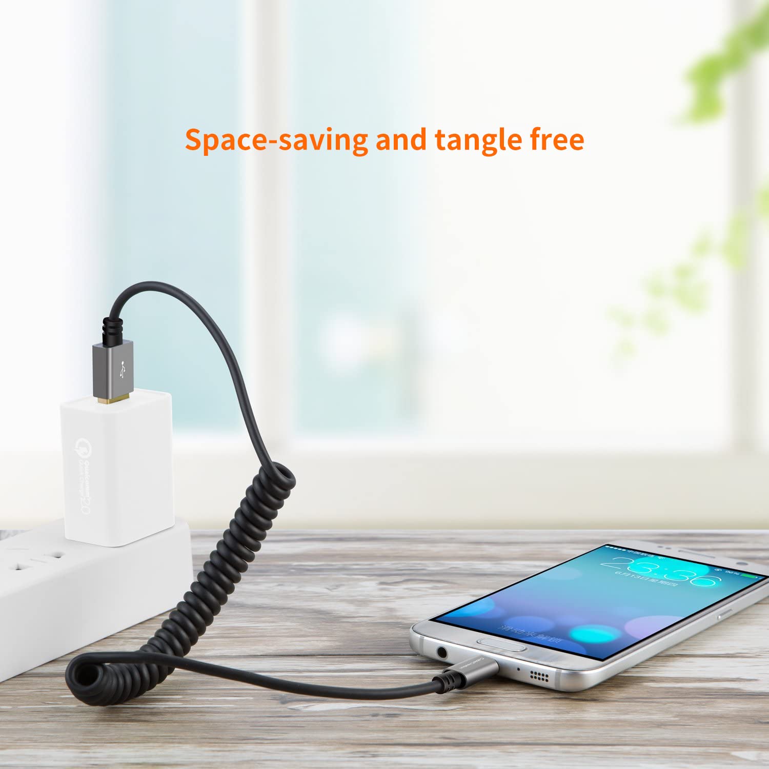Coiled USB to Micro USB Cable 2.0 (0.56-4ft) - for Android, Tablet & Car Charger - Space Gray