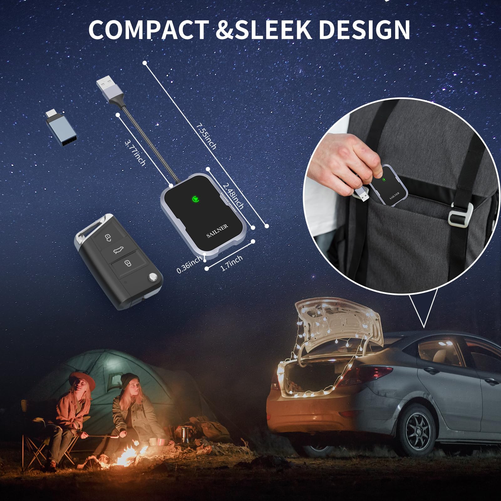 Sailner Wireless CarPlay Adapter for iPhone - Seamless Bluetooth Connection, Plug & Play Auto Upgrade - Perfect for Commuting, Road Trips & Hands-Free Driving