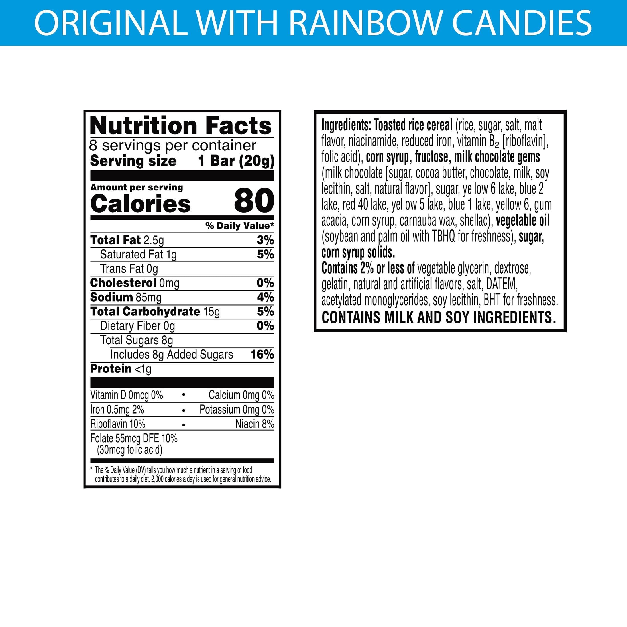 Kellogg's Rice Krispies Treats Marshmallow Snack Bars - 12 Boxes (96 Bars) - Colorful Rainbow Variety - Perfect for Kids Lunches, School Snacks & After-School Treats - Gluten Free Snack for Classrooms, Birthday Parties & Road Trips
