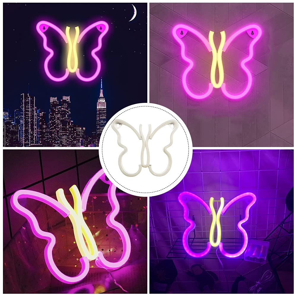 Totority Butterfly Neon Night Light - Decorative LED Atmosphere Lamp for Bedroom, Party, Home Decor - Plastic Neon Light with Luminous Glow, Creative Modeling Lamp for Kids Room & Gaming Setup