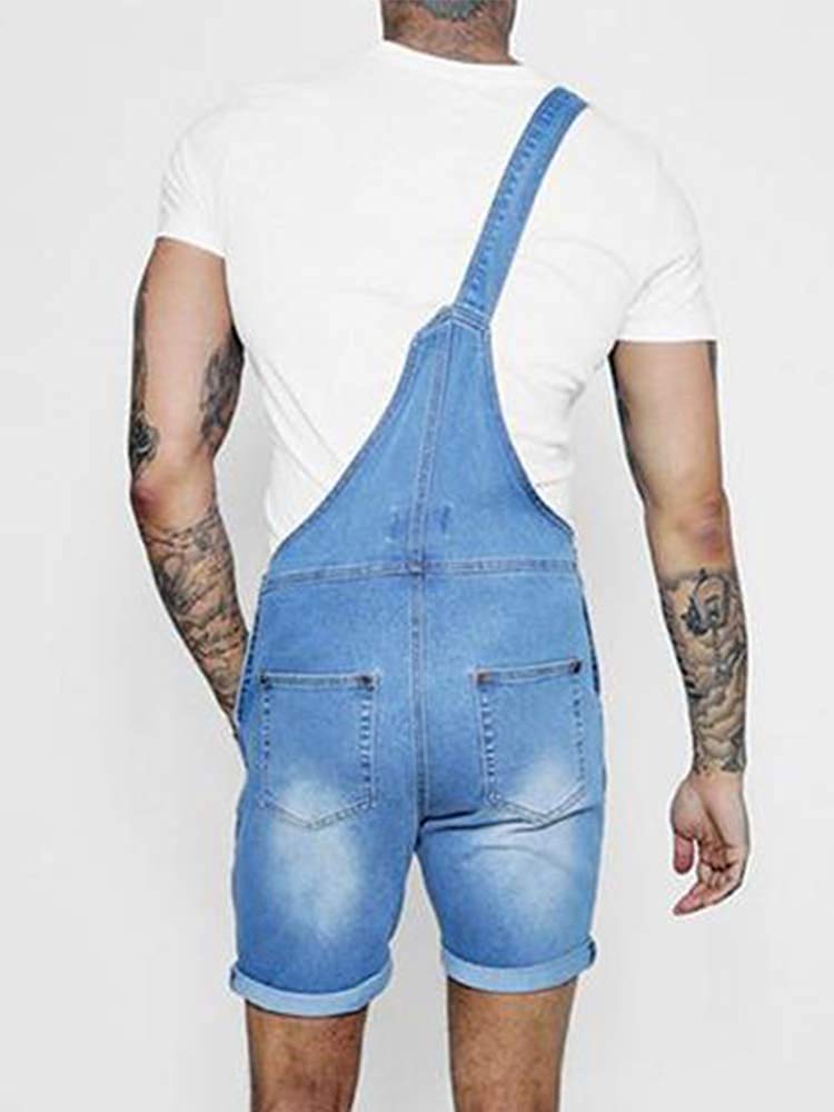 Runcati Men's Denim Shorts Bib Overalls - Casual Loose Fit Jean Romper with Button Pockets | Summer Jumpsuit for Outdoor Activities, Beach Wear & Casual Street Style