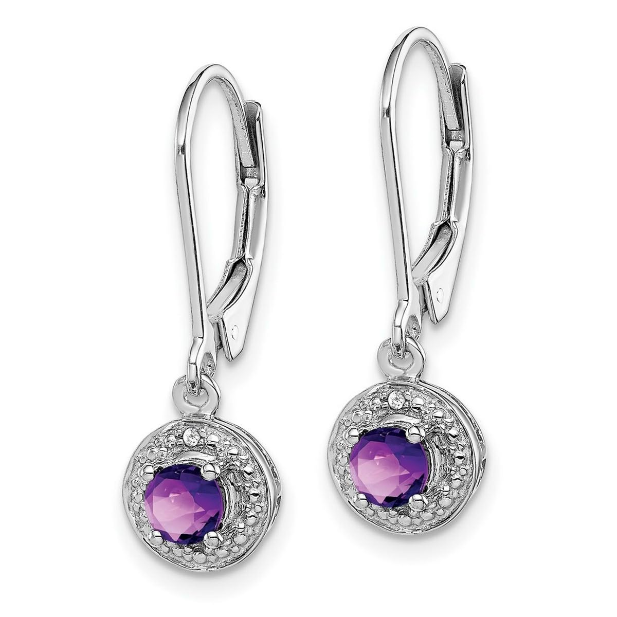925 Sterling Silver Dangle Polished Leverback Diamond and Amethyst Earrings for Women - 26x7mm Wide Elegant Drop Earrings for Party, Wedding & Evening Occasions