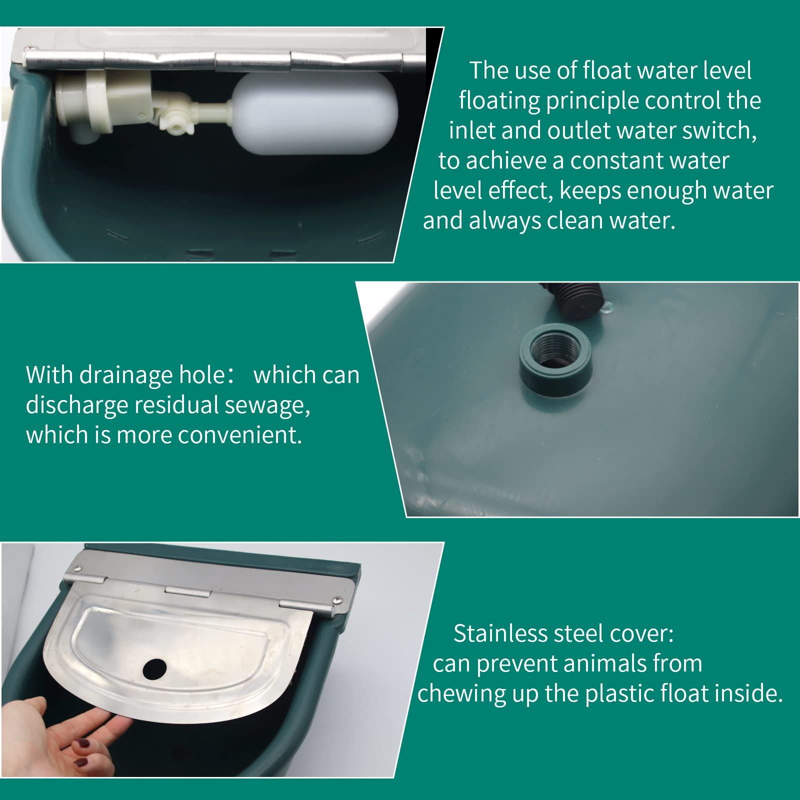 Automatic Plastic Livestock Water Bowl for Horses, Cattle, Goats, Sheep & Dogs - Farm Grade Animal Water Trough with Drainage Hole & 39.37