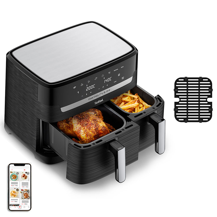 Tefal Dual Easy Fry & Grill Precision XXL Air Fryer EY905N - 5.2L Large Capacity, 8-in-1 Airfryer with Digital Display for Healthy Cooking - Perfect for Family Meals, Snacks & Party Food