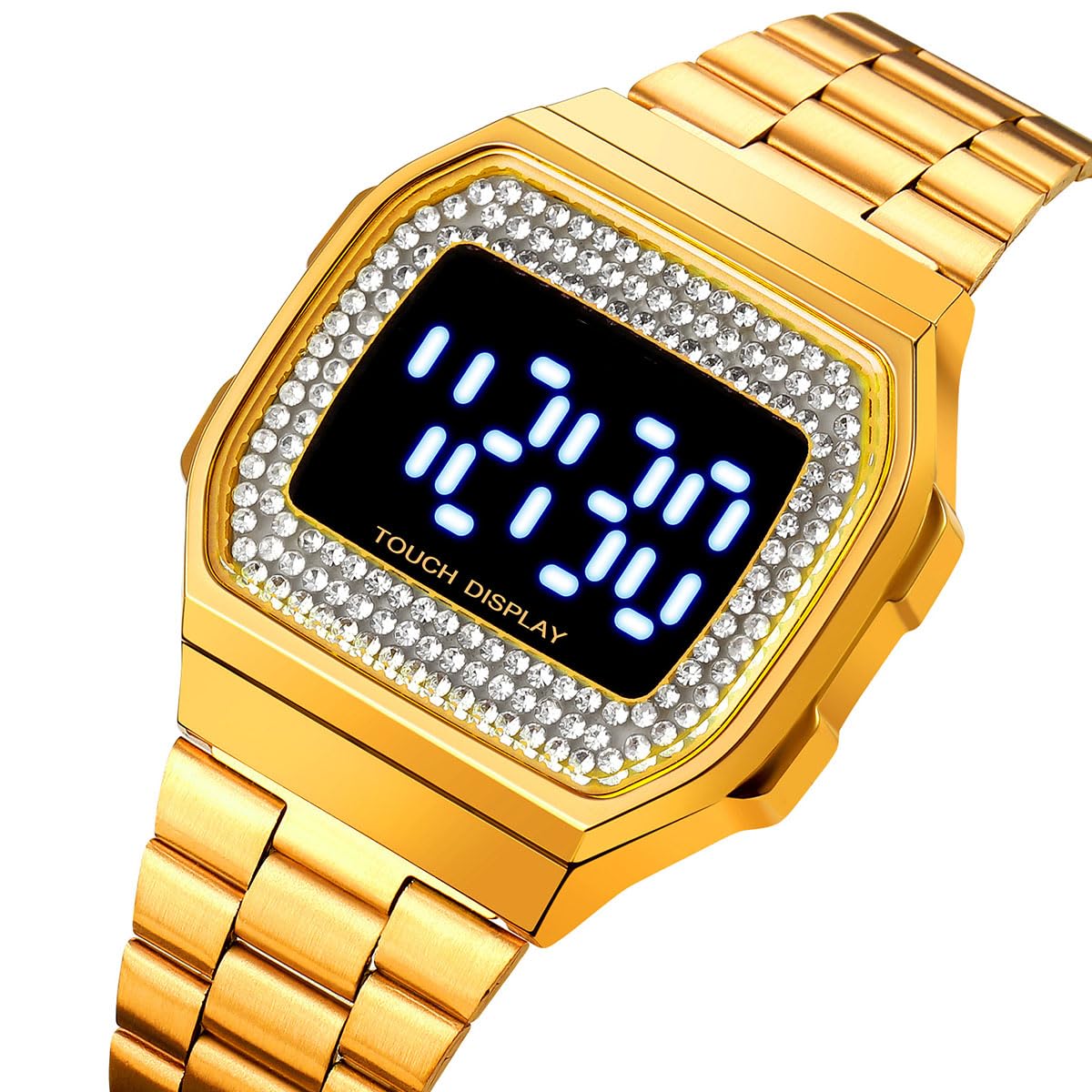 Luxury Unisex Digital Watch - Stainless Steel Band, Multifunction Square Electronic Watch with Crystal for Men & Women | Perfect for Sports, Fitness & Everyday Fashion Accessories