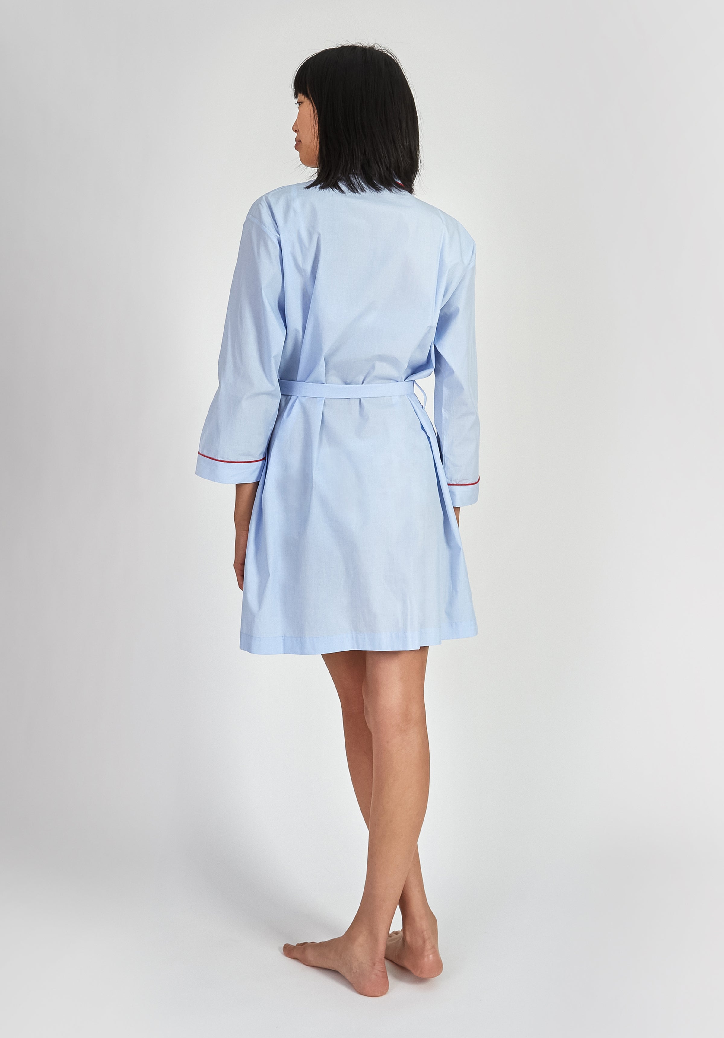 Isa Short Robe in Blue End on End - Soft Cotton Loungewear for Women, Comfortable Sleepwear & Casual Home Wear - Perfect for Relaxing, Spa Days & Cozy Evenings