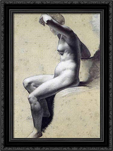Pierre Paul Prud'hon Framed Charcoal Drawing - 18x24 Female Nude Artwork with Chalk Highlights in Black Ornate Wood Frame | Elegant Home Decor for Living Room, Bedroom or Office