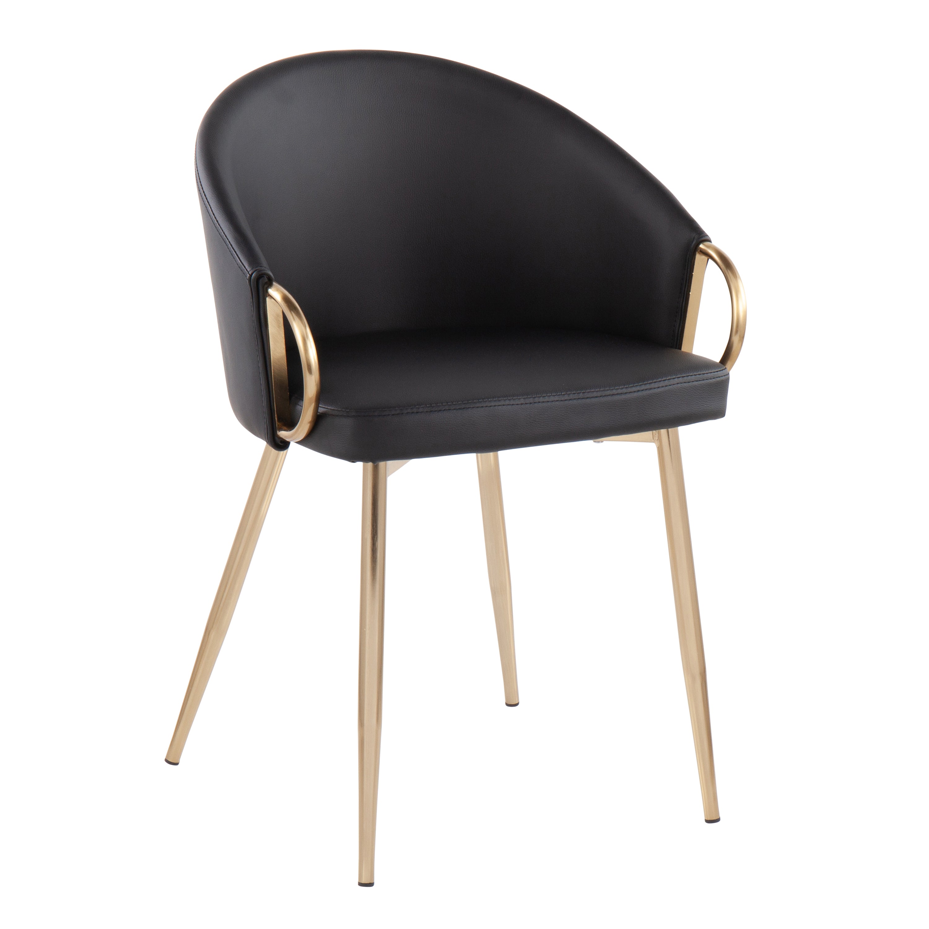 LumiSource Claire Modern Glam Accent Chairs - Set of 2 Gold Metal Frame with Black Faux Leather Upholstery - Perfect for Living Room, Bedroom or Office Decor