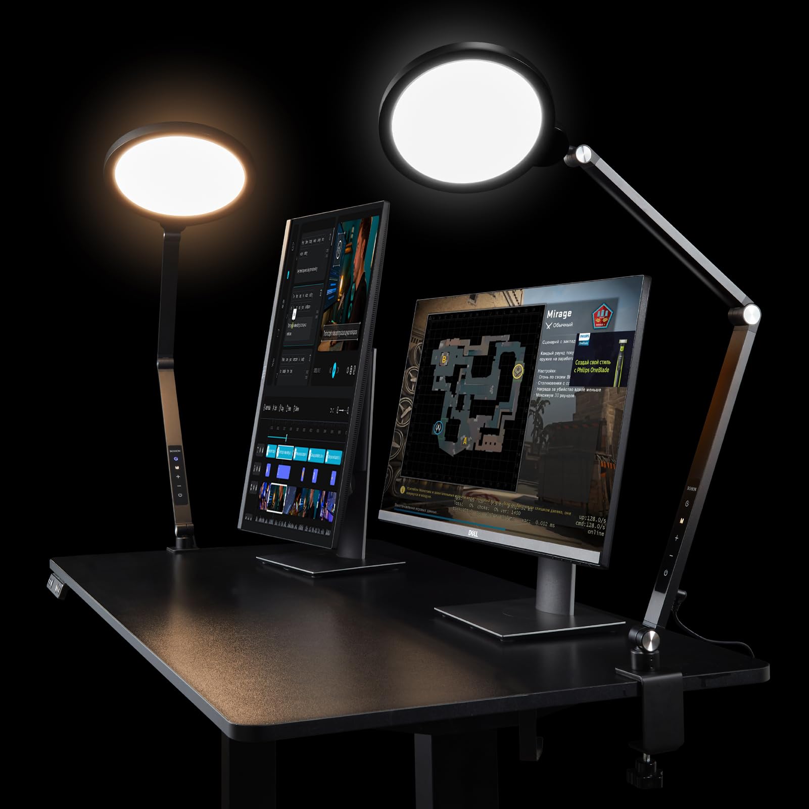 BOHON 15W LED Desk Lamp with 5 Color Modes & 10 Brightness Levels - Adjustable Swing Arm Clamp Light for Home Office, Video Conferencing, Reading, Zoom Meetings, Streaming & Gaming - Perfect Workspace Lighting Solution