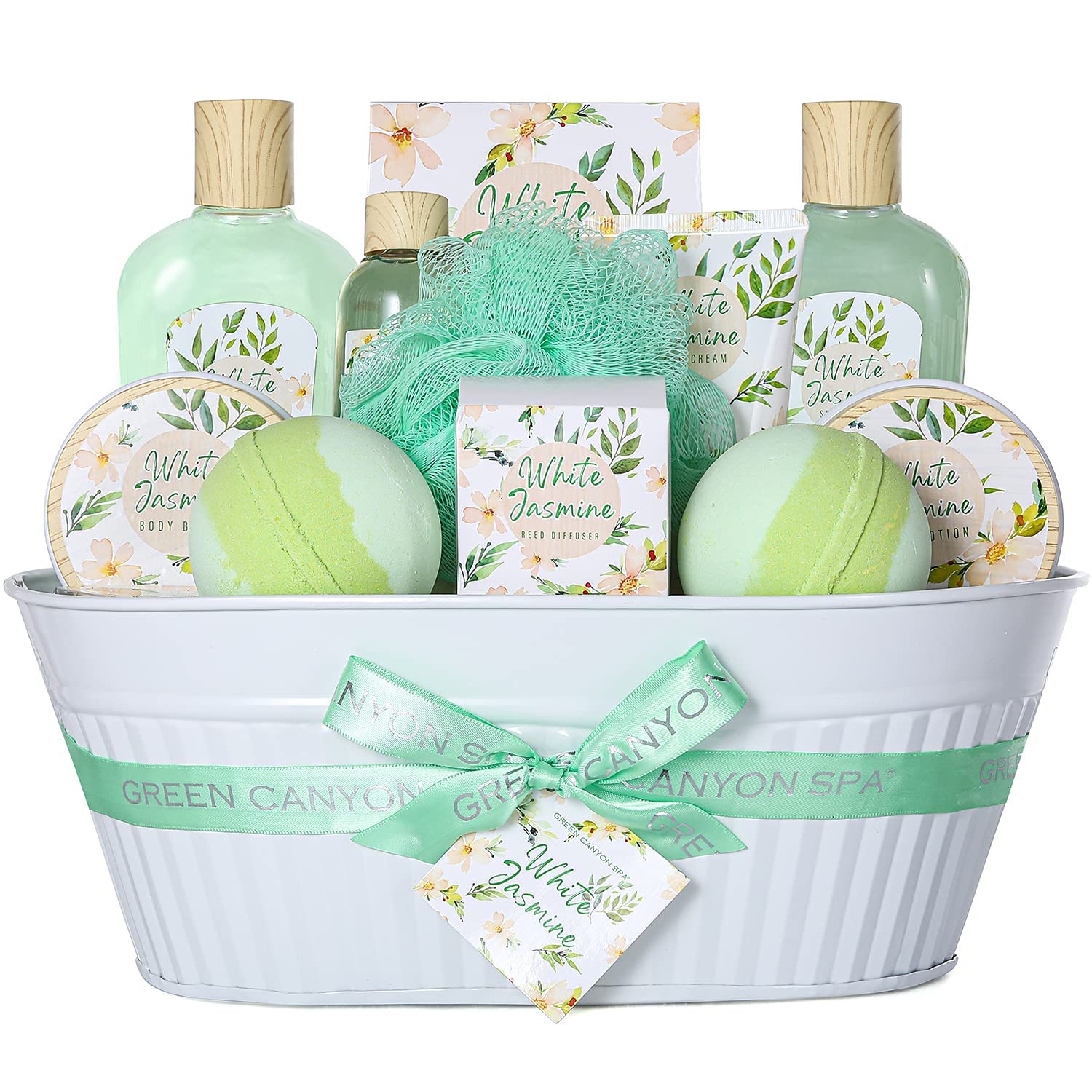 12pcs Jasmine Home Spa Gift Set - Shower Gel, Bath Salt & Body Lotion | Luxury Self Care Kit for Women, Perfect Birthday, Mother's Day & Anniversary Gifts for Wife, Mom & Her | Relaxing Bath & Aromatherapy Experience
