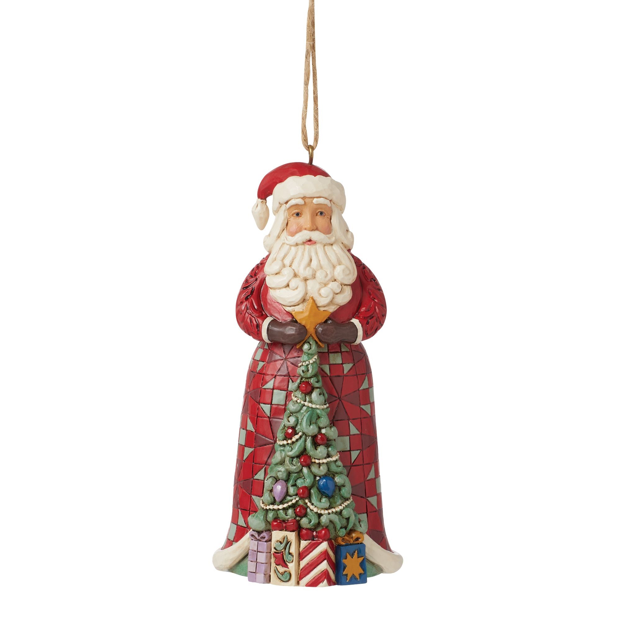 Santa with Tree in Skirt Christmas Ornament - Festive Holiday Decor for Tree, Home & Office