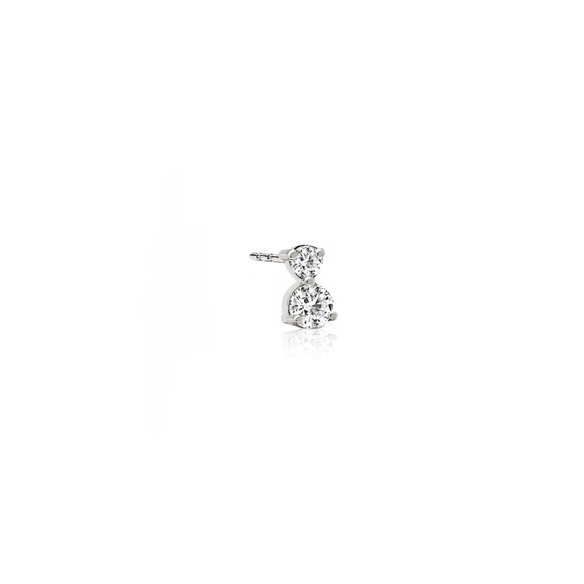 Tiny Two Diamond Single Stud Earrings for Women - 14K Gold Plated Minimalist Studs - Perfect for Everyday Wear, Gifts & Special Occasions
