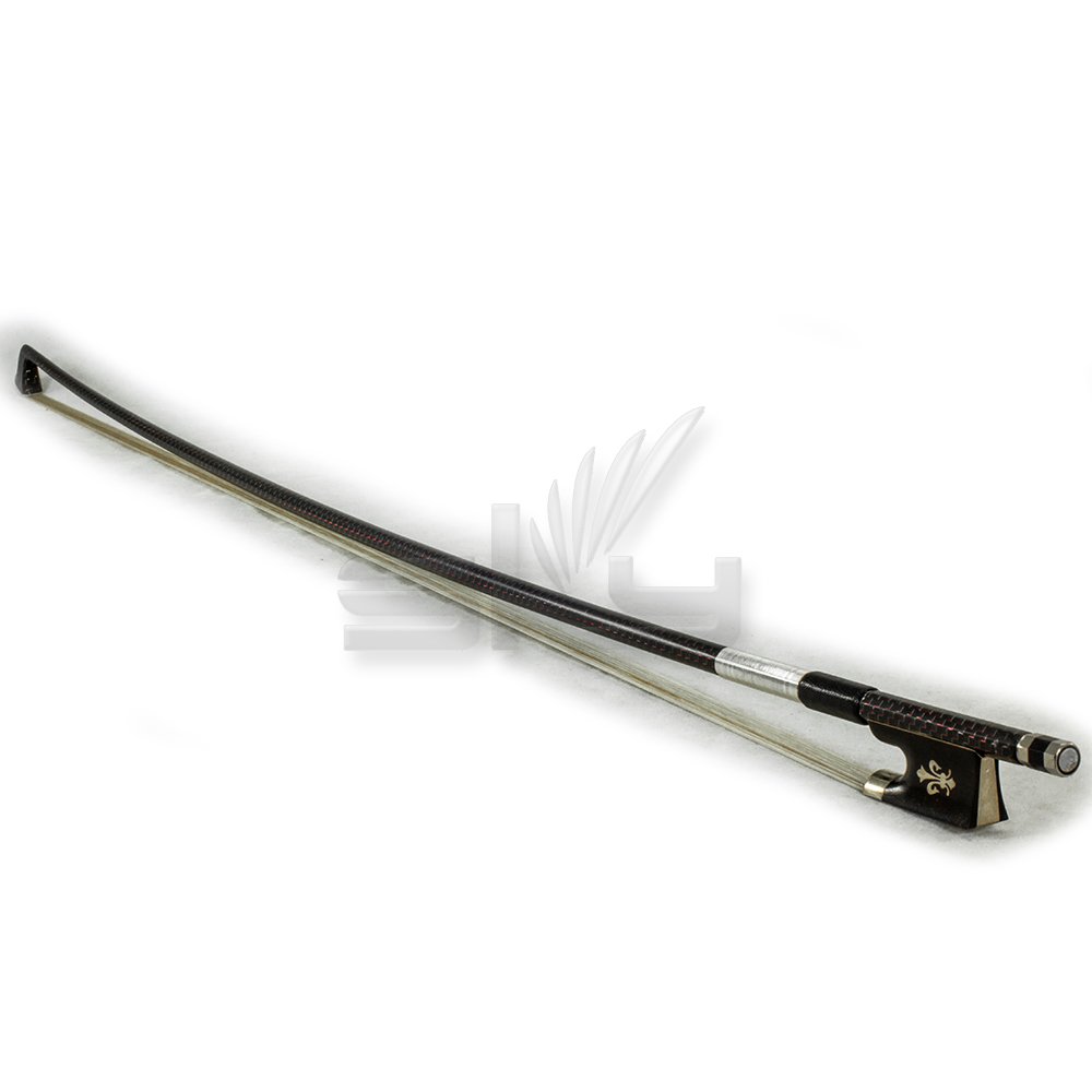 Premium Carbon Fiber Violin Bow with Red Silver Inlaid Pattern - Round Silver Wrap & Cupronickel Parts - Fleur De Lys Design - Fully-Lined Abalone - Perfect for Professional Performances, Student Practice & Orchestra Use