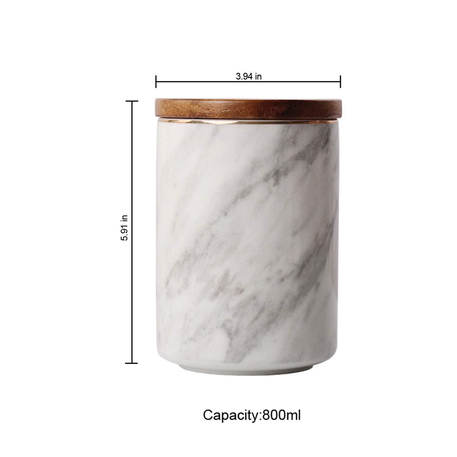 Bakoustar 800ML Ceramic Food Storage Jar with Airtight Seal - Modern Design Wooden Lid Canister for Tea, Coffee, Sugar, Spices, Makeup Brushes & Organizing Kitchen Pantry | Perfect for Home, Office & Gift Giving