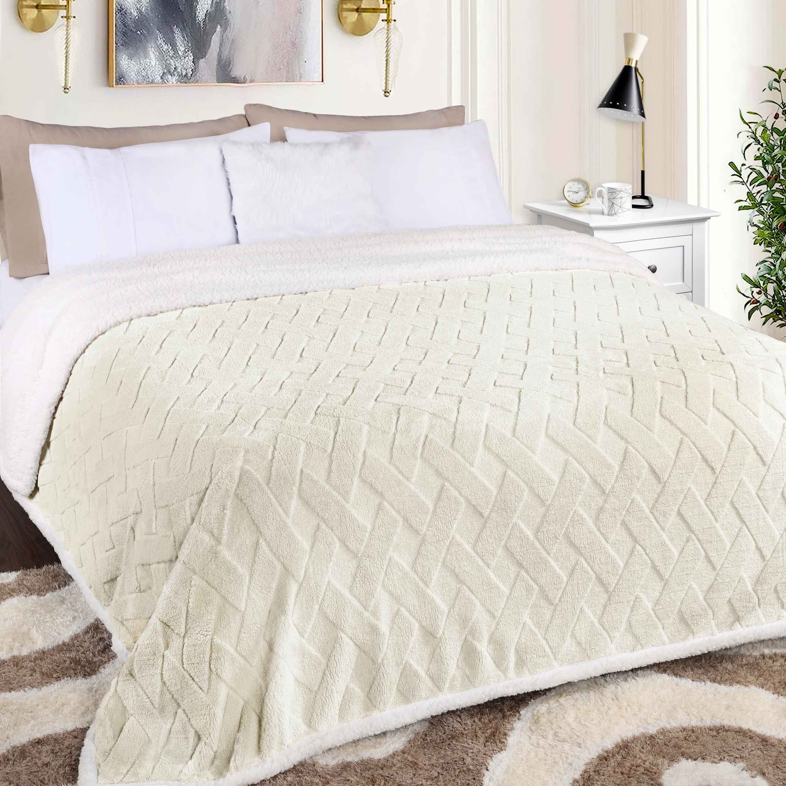 Nuuk Reversible Jacquard Lattice Plush Sherpa Fleece Blanket - Soft Cozy Throw for Couch, Bed & Travel - Perfect for Winter Nights, Camping & Home Decor