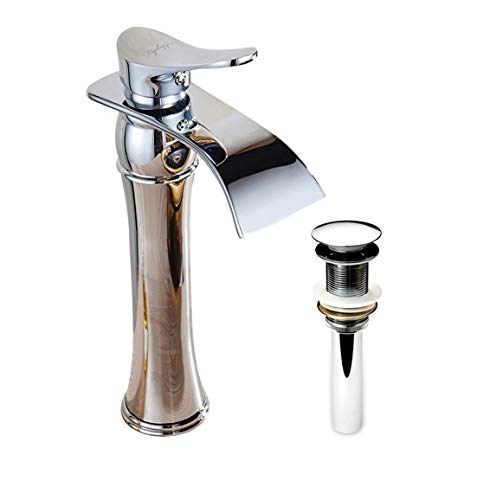 Burgos Single Handle Bathroom Sink Faucet with Drain - Modern Waterfall Spout for Vanity & Powder Room - Easy Installation & Durable Finish