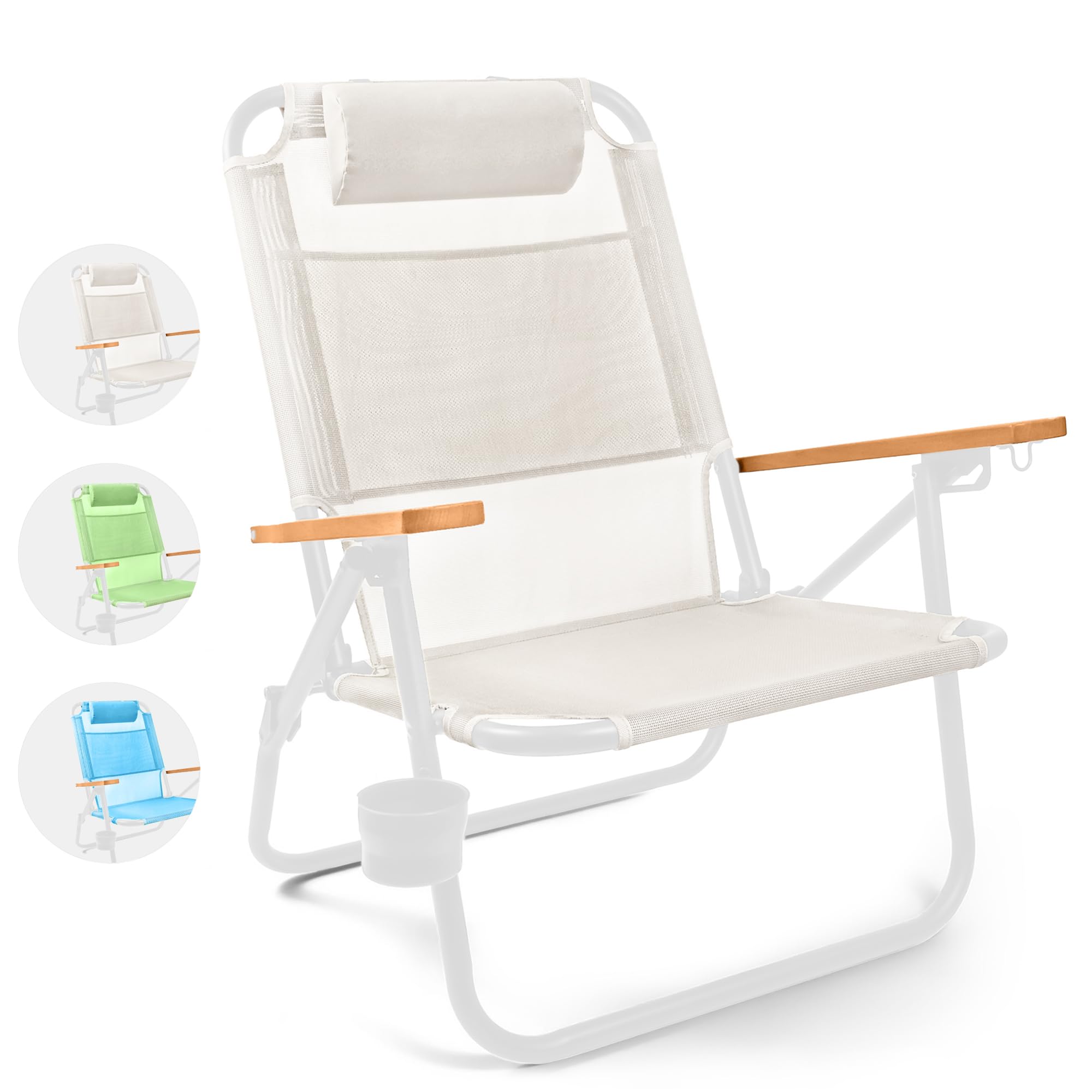Waterproof Backpack Beach Chair for Adults - Portable Reclining Folding Chair with Cup Holder & High Back Support, Perfect for Beach, Camping, Picnics & Outdoor Relaxation
