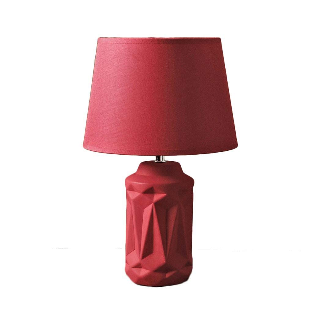 Modern Ceramic Irregular Geometric Table Lamp with Red Fabric Shade - Stylish Living Room, Bedroom & Desk Lighting for Home Decor | Perfect for Nightstands, Reading Nooks & Office Spaces