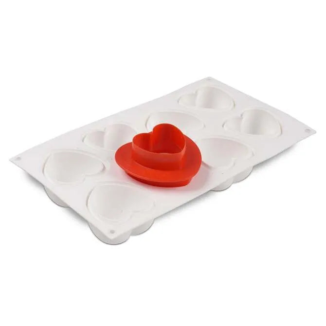 Amorini 100% Food-Grade Silicone Heart Mold with Cutter - 8 Different Shapes for Valentine's Day, Baking, Chocolate, Candy & DIY Crafts