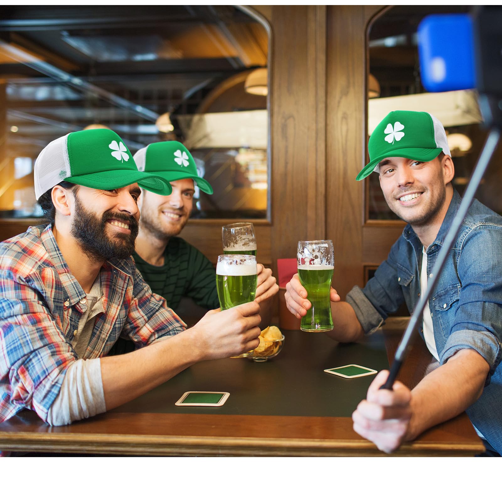 24 Pcs St Patrick's Day Hats Bulk - Irish 4 Leaf Clover Baseball Caps, Adjustable Green Foam Cotton Shamrock Hats for Men & Women - Perfect for St Patty's Day Parties, Parades & Festive Gifts