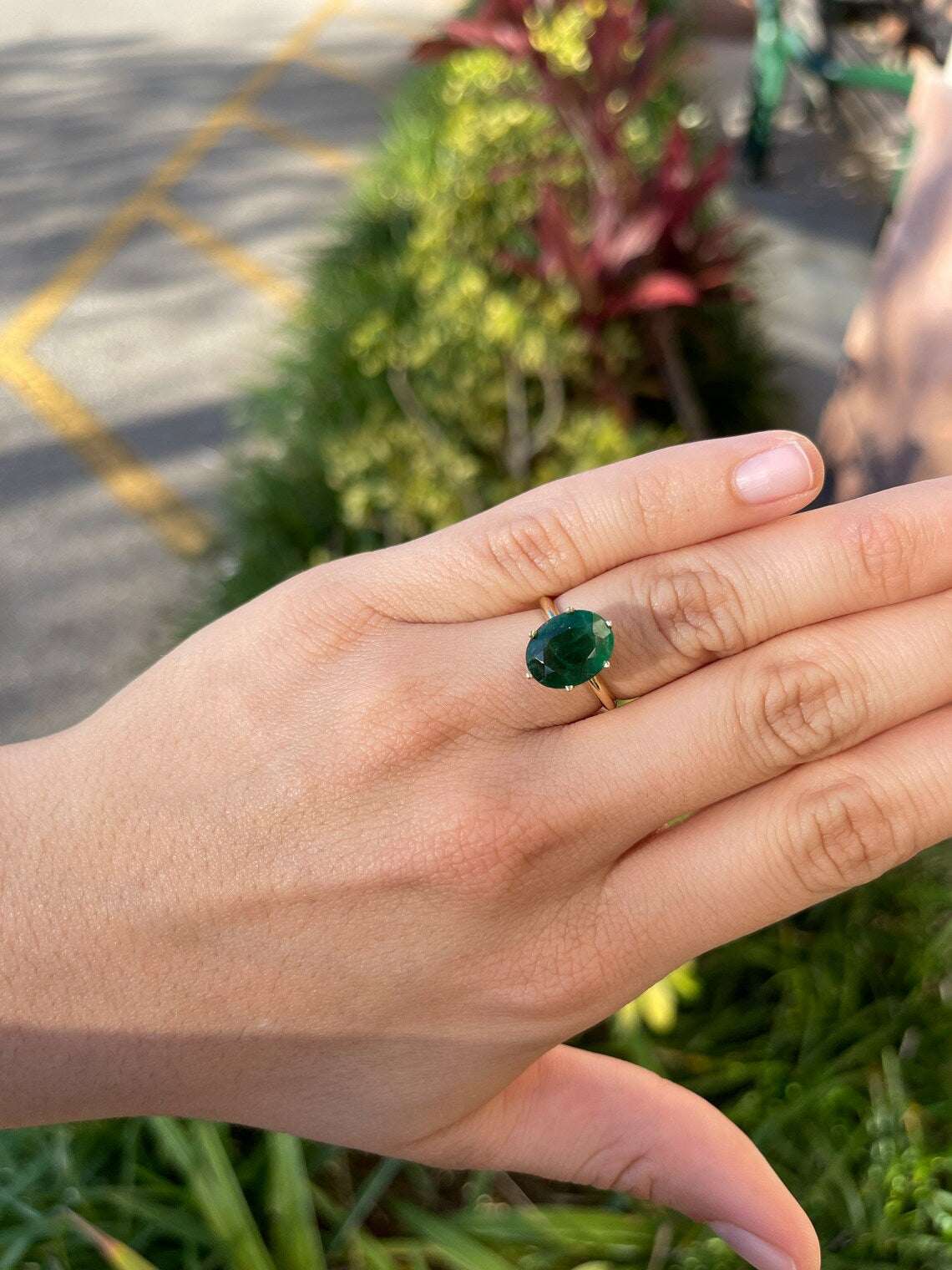 4.80 Carat Dark Green Natural Oval Cut Emerald 14K Gold Six Prong Ring for Women - Elegant Jewelry Gift for Anniversary, Engagement & Special Occasions