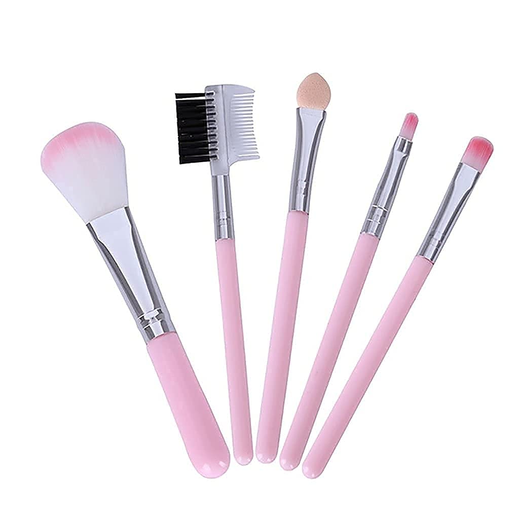 BELLAS 5-Piece Mini Makeup Brush Set with Pink Beauty Blender - Soft Synthetic Bristles for Foundation, Blush & Eyeshadow - Perfect for Women & Girls Travel Makeup Kit (Pack of 6)