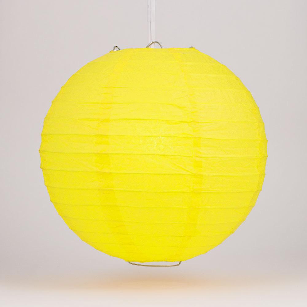 4 Pack Yellow Round Paper Lanterns with Parallel Ribbing - Hanging Party Decorations for Indoor/Outdoor Weddings, Birthday Parties & Home Decoration (String Lights Sold Separately)