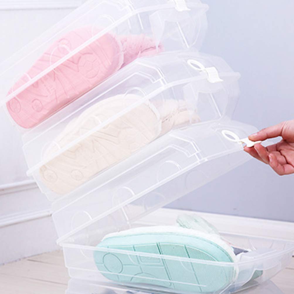Stackable Clear Shoe Storage Bins with Lids - Foldable Clamshell Design for Organizing Shoes, Toys & Home Essentials | Large White Storage Baskets for Closet, Nursery & Garage Organization