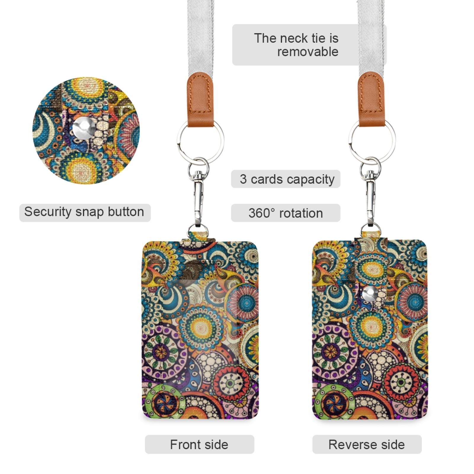 Vertical Leather ID Badge Holder with Lanyard - Office & School Staff Use