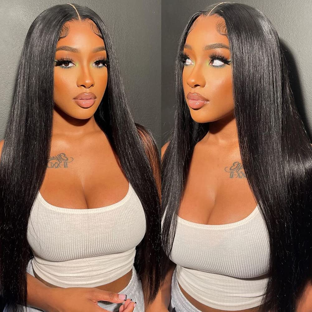 13x4 HD Lace Front Human Hair Wigs - Pre Plucked Glueless Straight Lace Frontal Wig 180% Density with Baby Hair Bleached Knots | Perfect for Daily Wear, Cosplay & Special Occasions