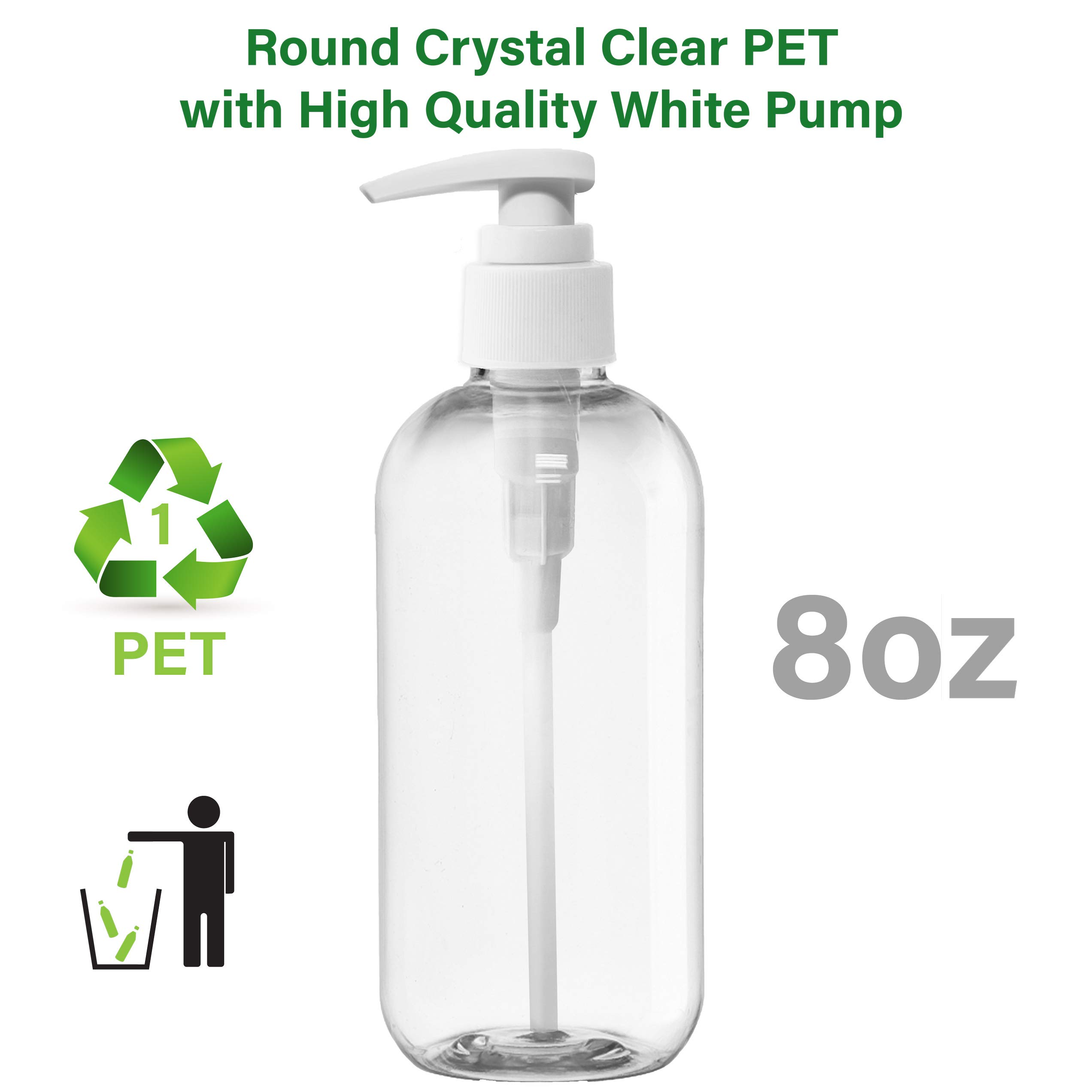 KOALA 8oz Clear Refillable Bottles with Leak Proof Press Pump Dispenser - BPA Free Travel Size Containers for Lotions, Soaps, Shampoo & Conditioner - Perfect for Hand Sanitizer Spray Refills, Home & Salon Use (Pack of 18)