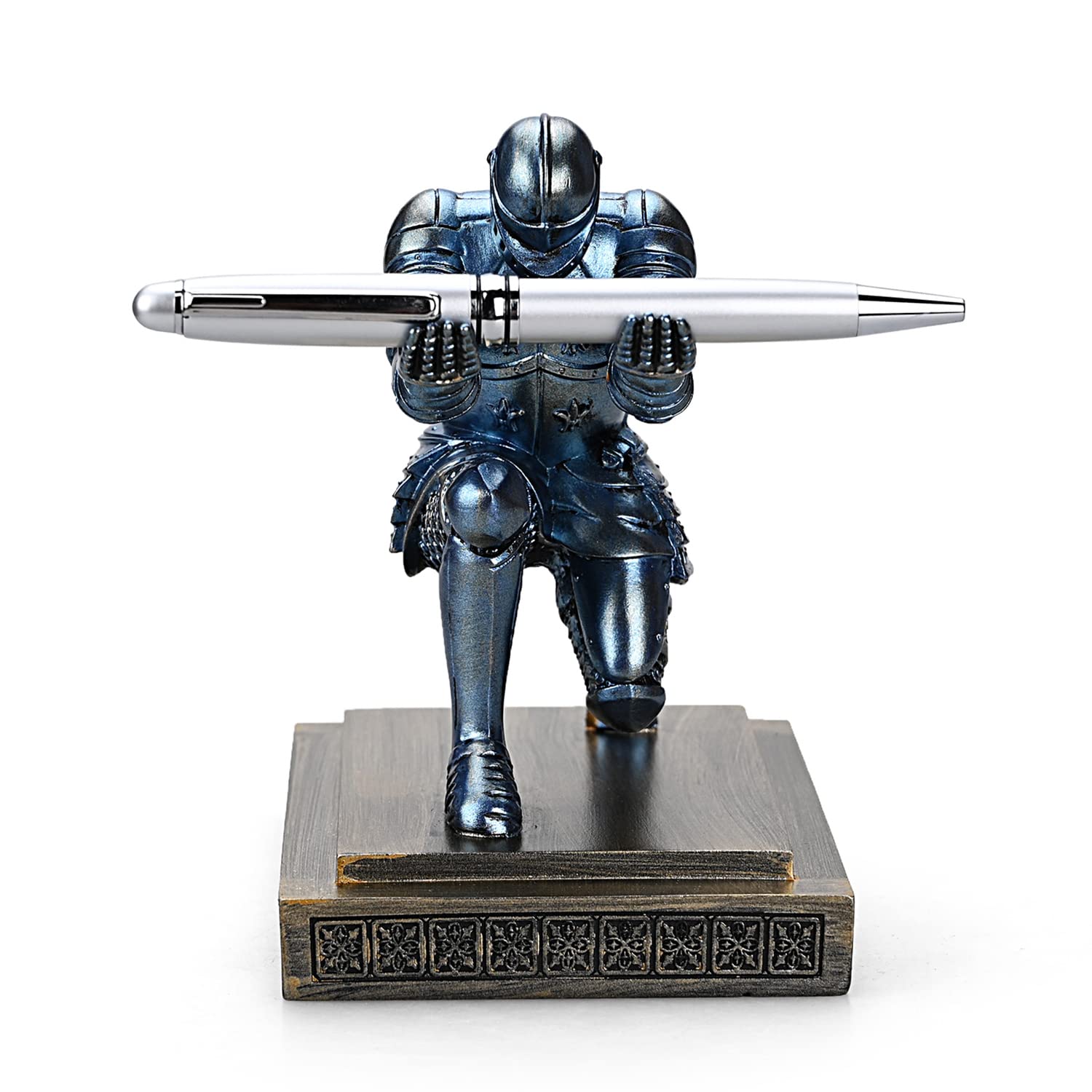 Premium Resin Knight Pen Holder & Desk Organizer - Elegant Pencil Stand with Free Fancy Pen for Office & Home Use - Perfect Gift for Writers & Professionals (Blue) | Ideal for Office Desks, Study Rooms & Gift Giving
