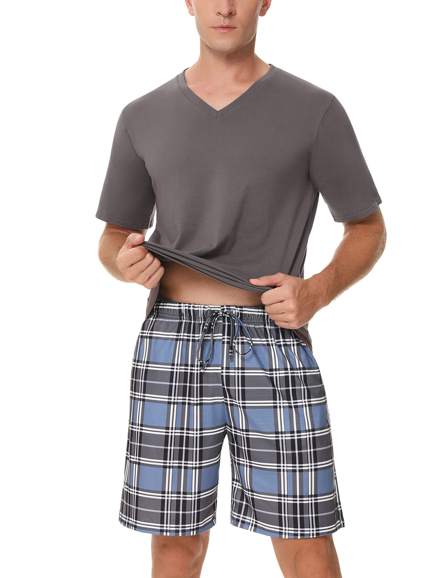 Men's Cotton Pajama Set - Soft V-Neck Sleepwear with Pockets for Lounge & Relaxation | Comfortable Nightwear for Home, Travel & Gift Giving