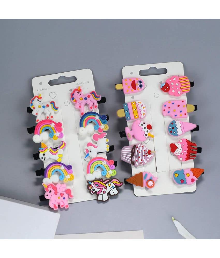 Zeniso® 20pcs Rainbow Unicorn Ice Cream Hair Clips Set for Girls - Colorful Baby Hairpins, Toddler Barrettes & Hair Accessories (Multicolor) - Perfect for Parties, School & Daily Styling