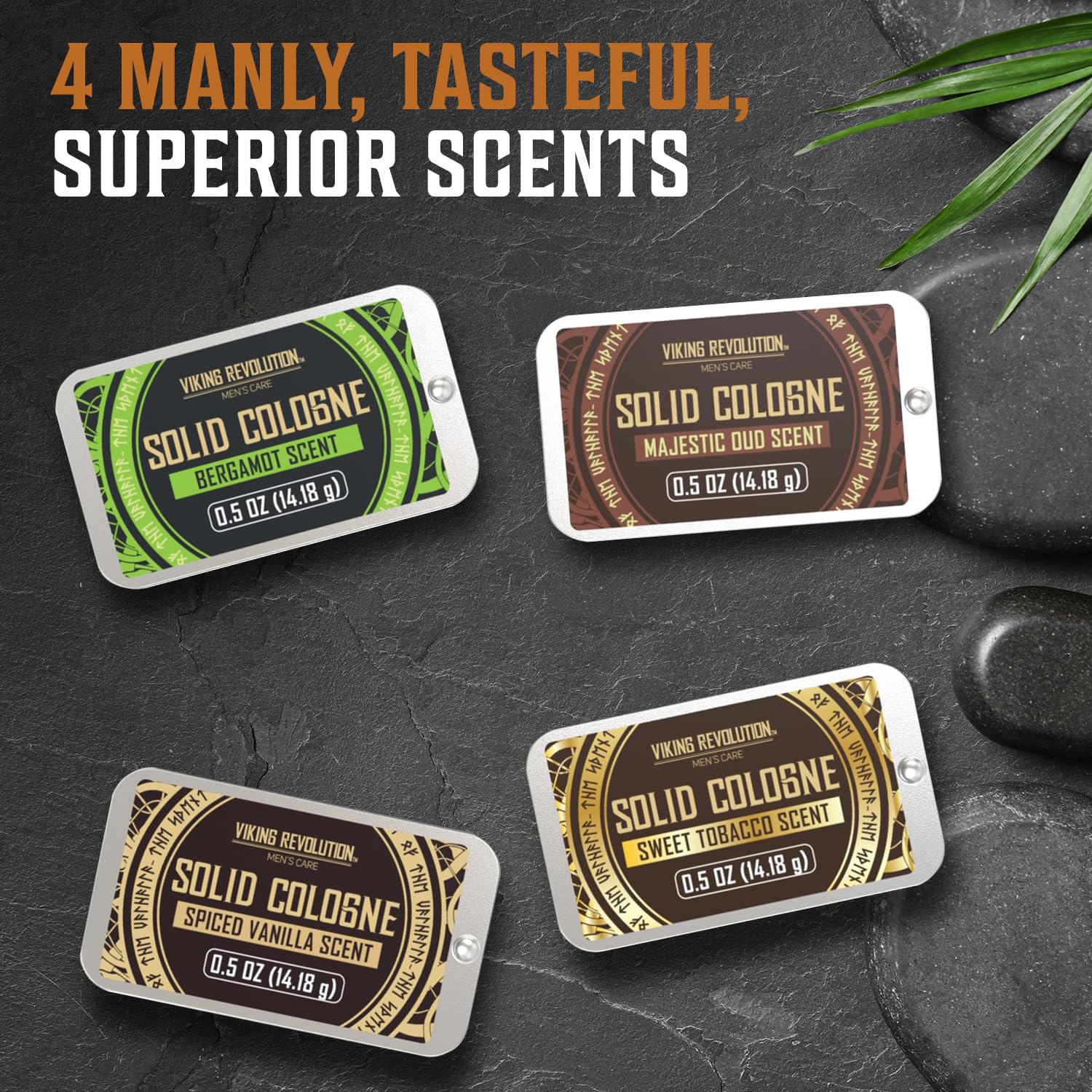 Viking Revolution 4 Pack Men's Solid Cologne Set - 2 Balm Cologne & 2 Travel Cologne Wax (0.5 Oz Each) | Long-Lasting Fragrance for Men | Perfect for Daily Use, Gym, Travel & Gifts
