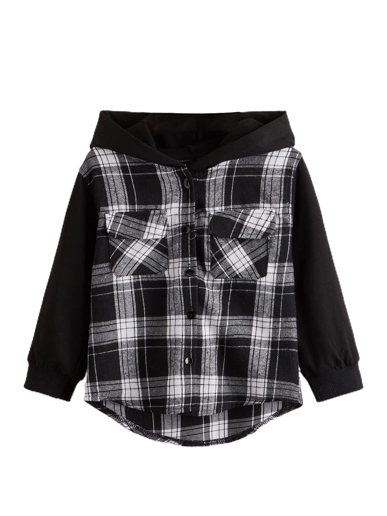 WDIRARA Boys' Plaid Hooded Jacket with Button Front & Pockets - Warm Long Sleeve Coat for Toddlers 1-3 Years | Perfect for Fall Winter Outdoor Playdates and School