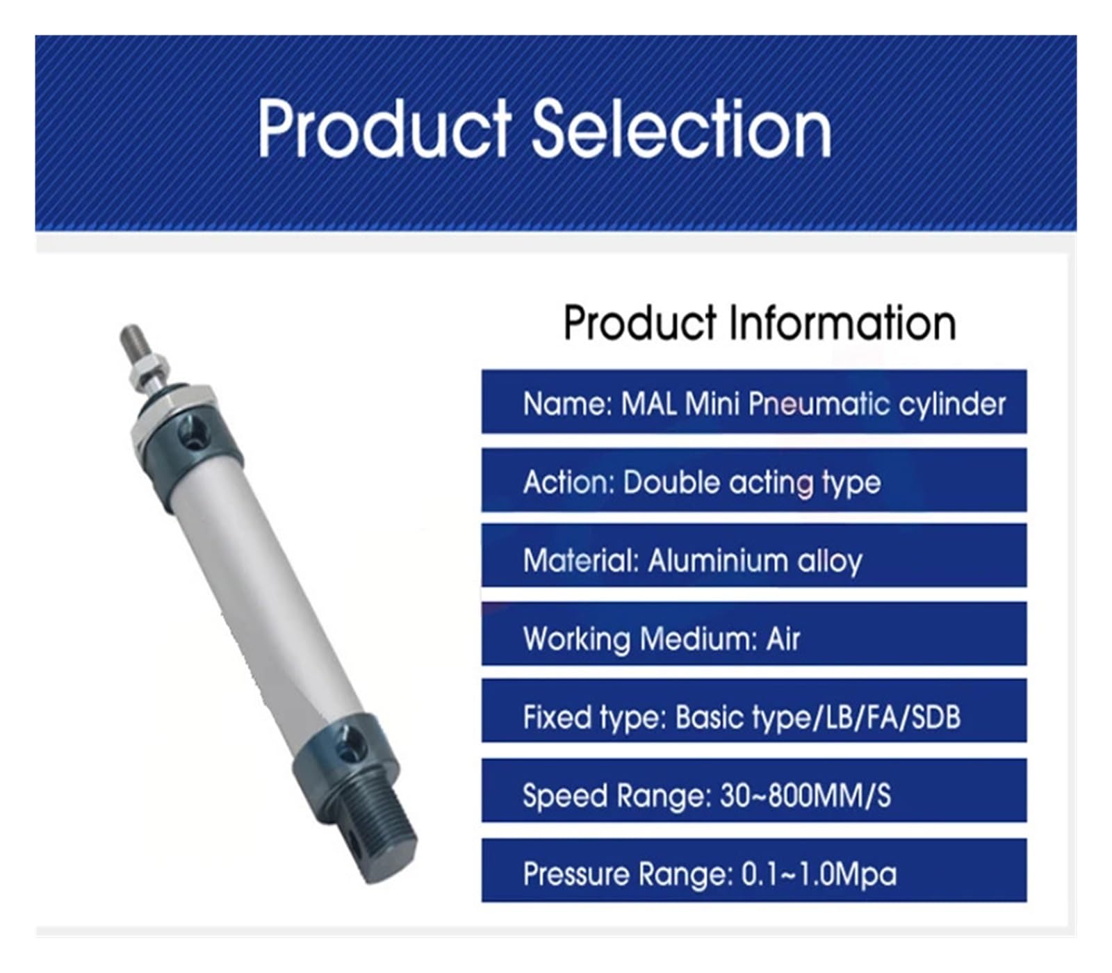 High-Quality MAL25X300CA Double Acting Air Pneumatic Cylinder - Mini Bore 25x300mm for Industrial Automation & Robotics Applications
