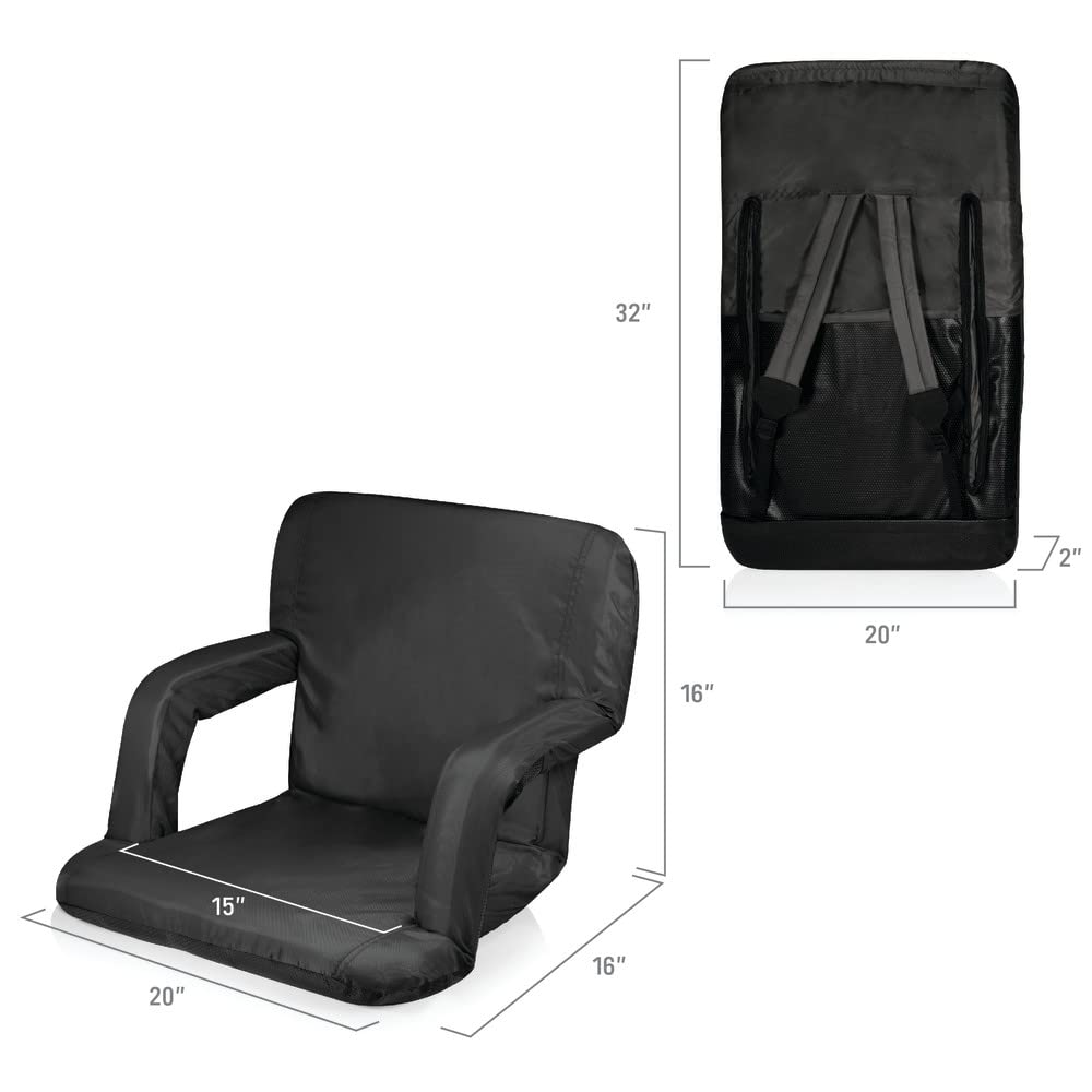 PICNIC TIME NCAA Ventura Reclining Stadium Chair - Portable Back Support Bleacher Seat for Football Games, Beach, Camping & Outdoor Events - Comfortable Floor Chair with Adjustable Recline