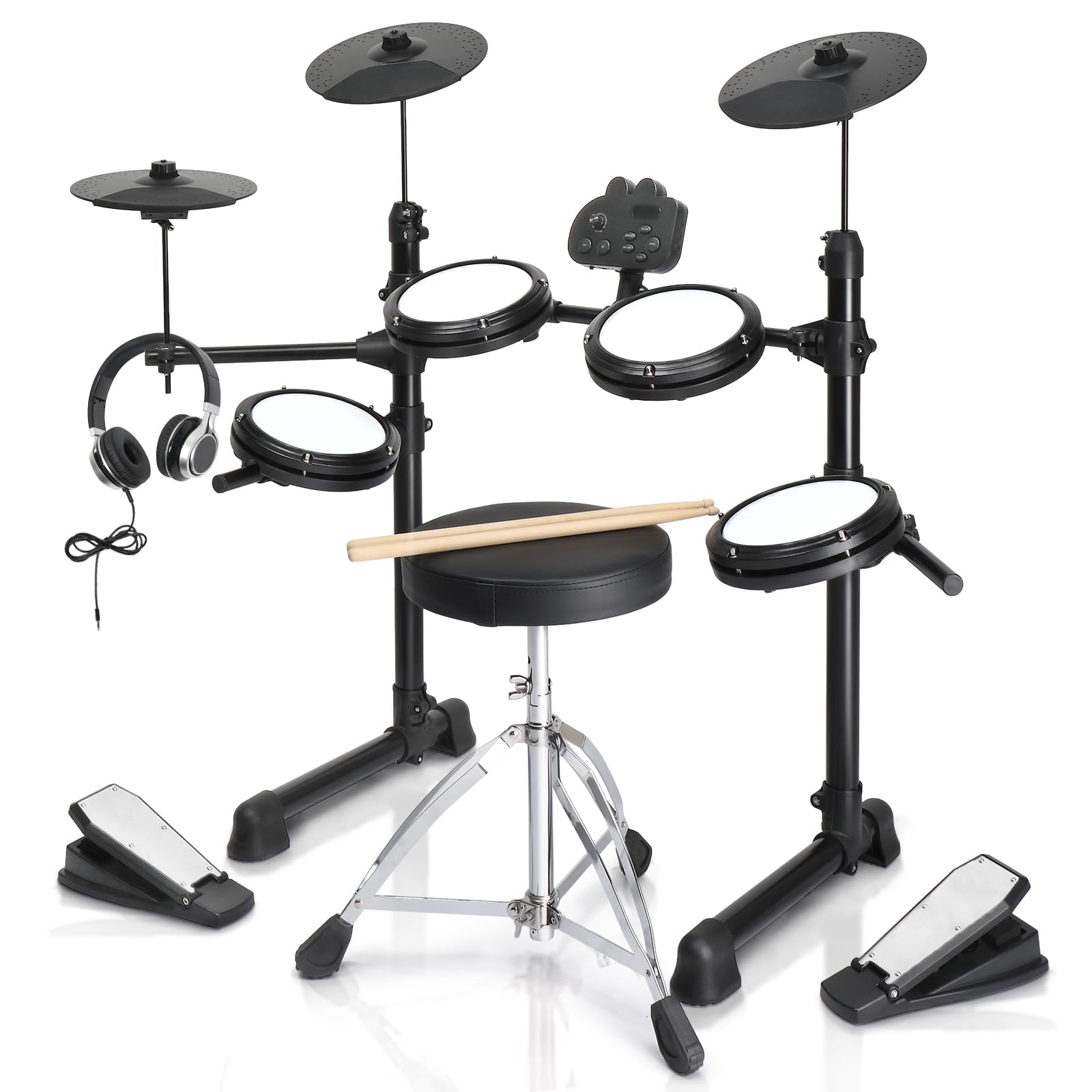 Ktaxon Electric Drum Set - Professional Electronic Drum Kit with Mesh Pads, Cymbals, Adjustable Throne, Headphones & Pedals - 150 Sounds & 10 Demo Songs - Perfect for Beginners & Home Practice | Ideal for Music Learning, Studio Recording & Live Performances